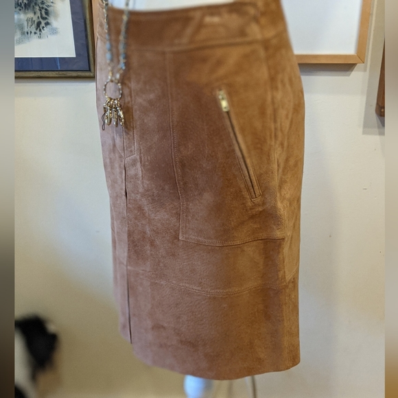 NWT Loft Leather midi Skirt with pockets Boho camel color size 2 - Picture 11 of 13